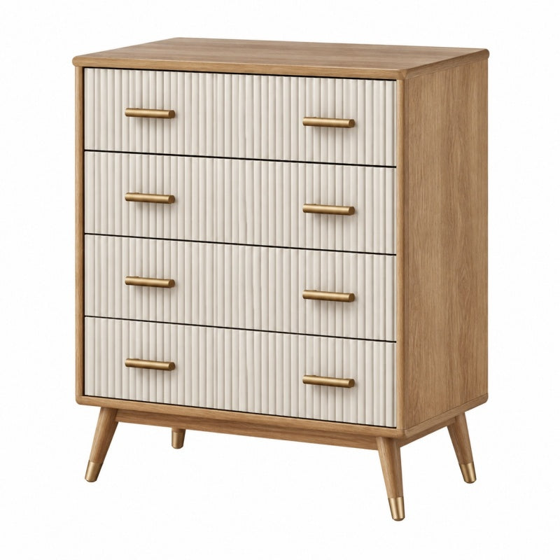 Komoda 80 x 40 x 100 cm z szufladami w kolorze naturalnego drewna i kremowym - styl retro