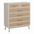 Komoda 80 x 40 x 100 cm beżowa z plecionką rattanową i 6 szufladami w stylu retro