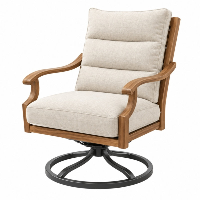 Fotel obrotowy 80 x 85 x 100 cm z drewnianą ramą beżowy