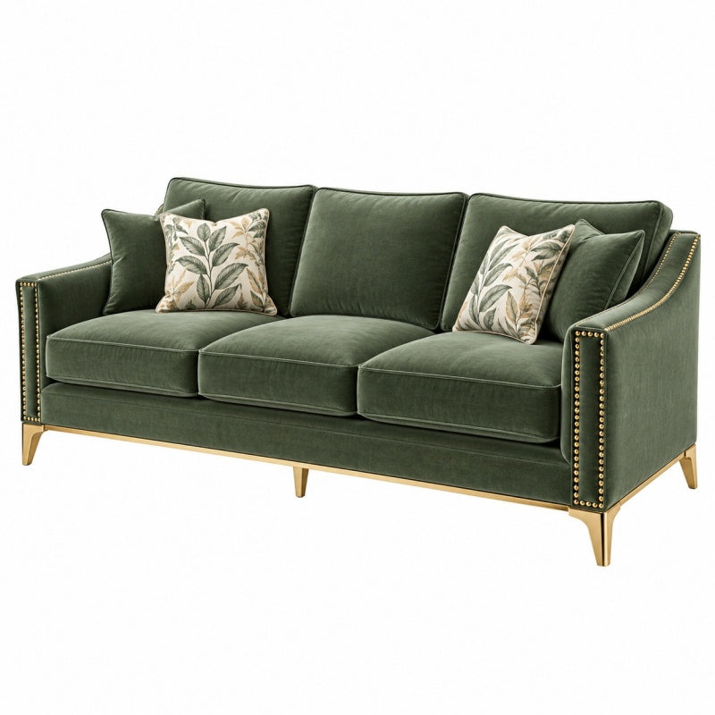 Sofa trzyosobowa 220 x 90 x 85 cm zielona tapicerowana tkaniną w stylu glamour