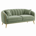 Sofa dwuosobowa 170 x 85 x 78 cm zielona aksamitna ze złotymi nogami w stylu glamour