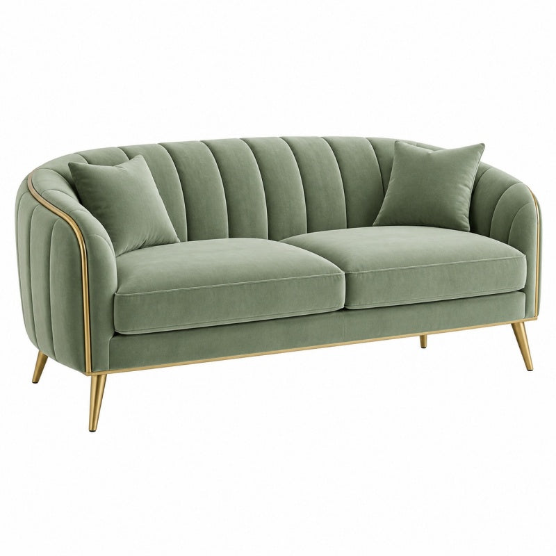 Sofa dwuosobowa 170 x 85 x 78 cm zielona aksamitna ze złotymi nogami w stylu glamour