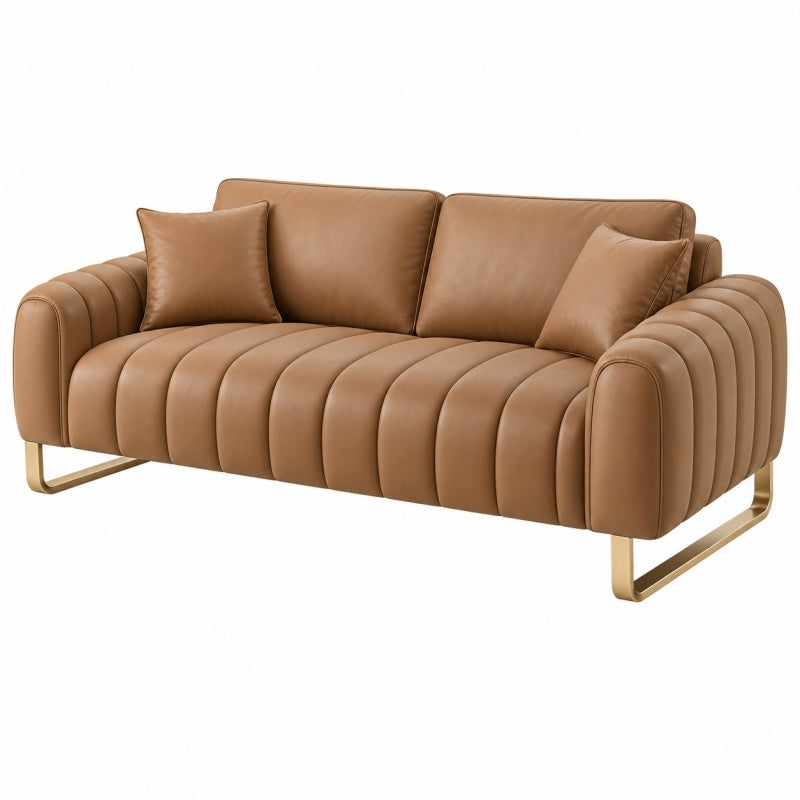 Sofa trzyosobowa 220 x 90 x 85 cm ze skóry syntetycznej karmelowa nowoczesna