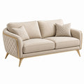 Sofa dwuosobowa 180 cm ze skóry syntetycznej beżowa ze złotą metalową ramą - glamour