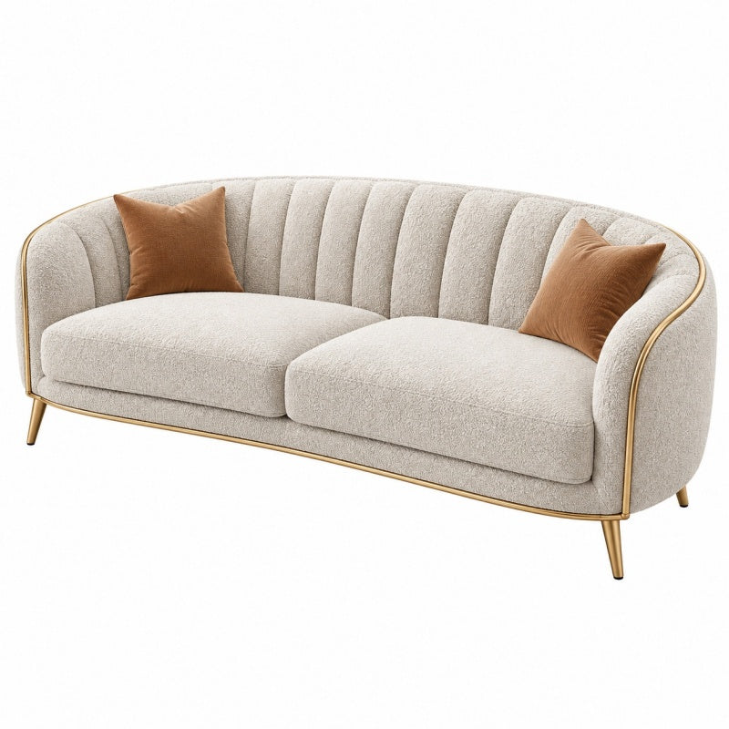 Sofa trzyosobowa 220 x 90 x 82 cm z tkaniny bouclé kremowa - styl glamour