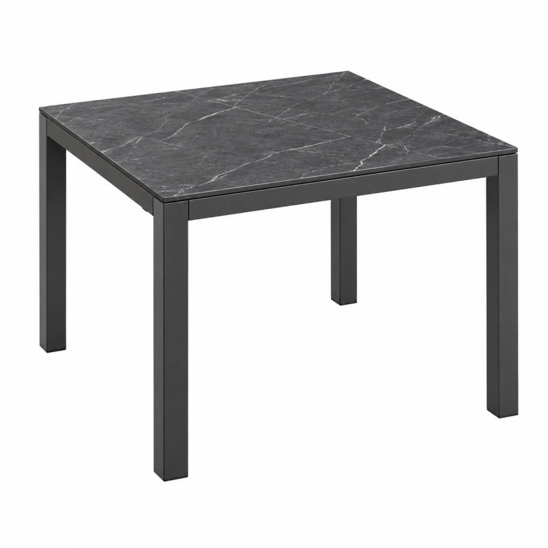 Stół jadalniany 120 x 120 cm czarny metalowy z dekorem marmuru nowoczesny